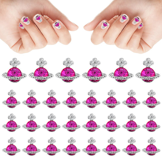 TIESOME 20Pcs Planet Nail Charms, 3D Nail Rhinestones Nail Art Zircon Alloy Manicure Jewelry Cute Glitter Nail Accessories for Women Girls Nail Decorations (Rose)