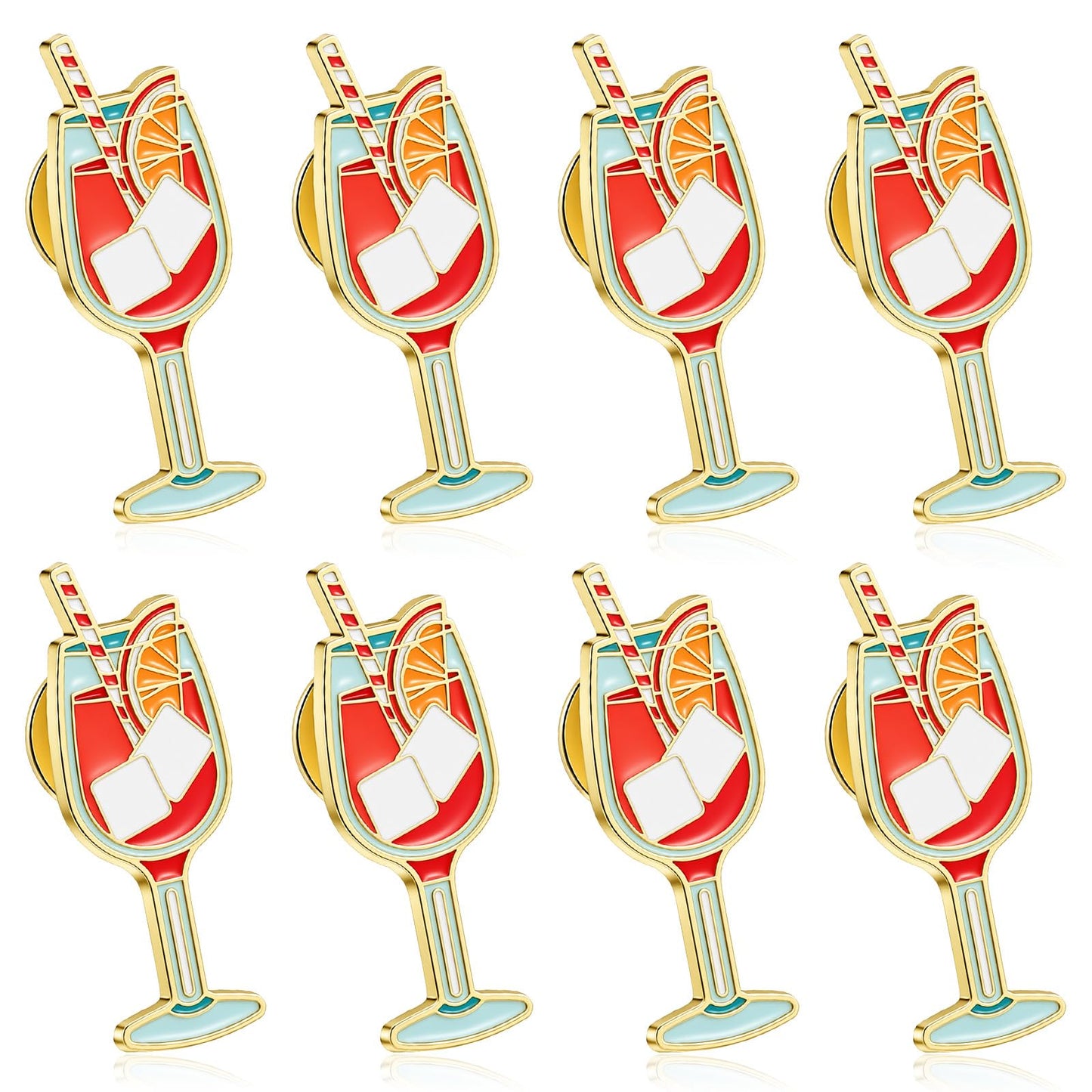 Amabro Pack of 8 Sweet Drink Juice Brooch, High-Quality Enamel Pins with Mini Wine Glasses, Funny Kawaii Design, Versatile Lapel Pin for Carnival, Fashion and Gifts