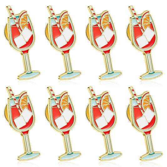 Amabro Pack of 8 Sweet Drink Juice Brooch, High-Quality Enamel Pins with Mini Wine Glasses, Funny Kawaii Design, Versatile Lapel Pin for Carnival, Fashion and Gifts