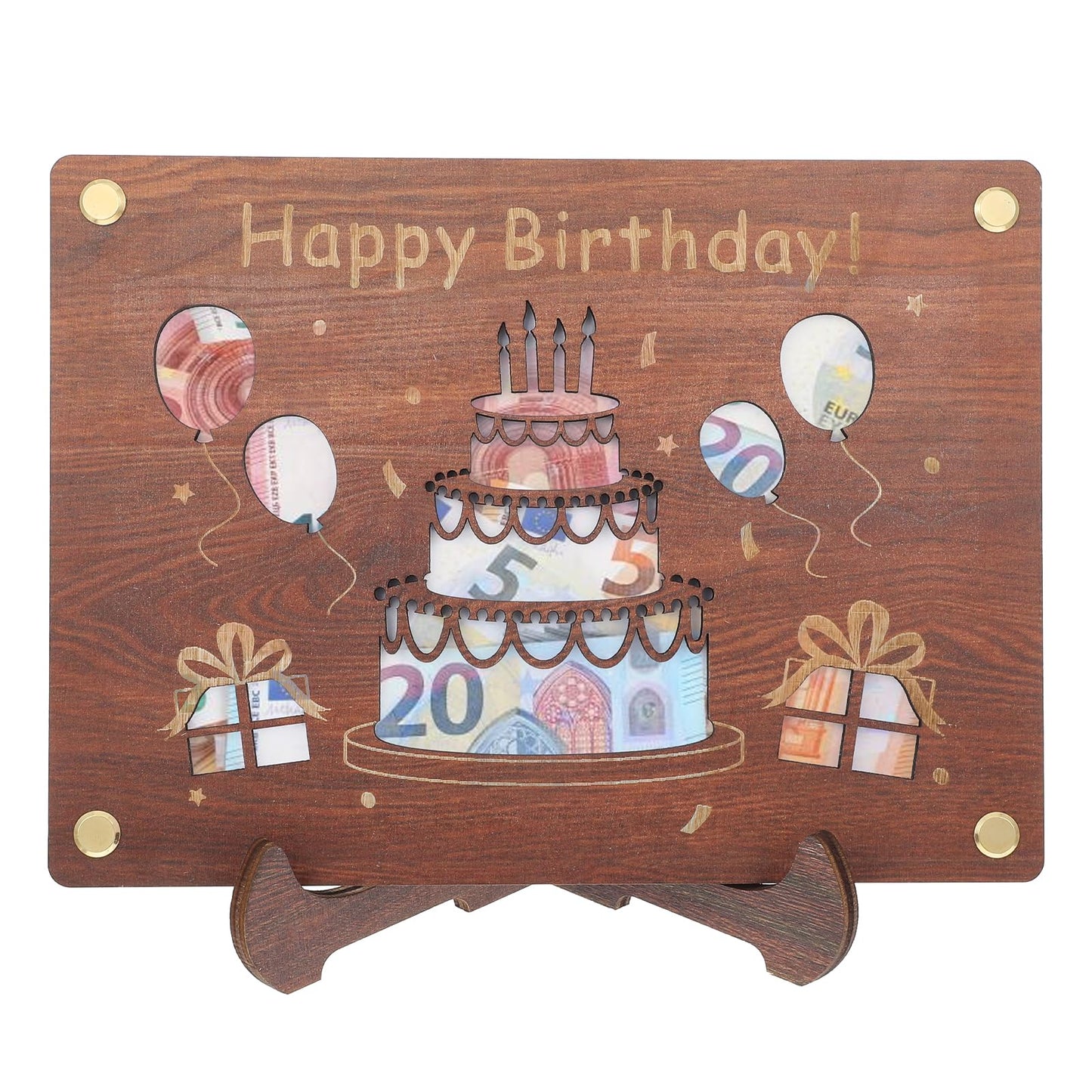 Yuanchu Wedding Money Gift, Wedding Gifts Wooden Holder Wish Filling Money Gifts Birthday Woodland Mail World Map Travel Cash Register Decoration (Happy Birthday)