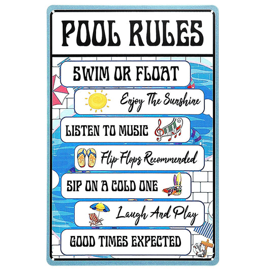 Andibro Funny Safe Pool Rules Signs, Personalized Swimming Metal Sign Swimming Pool Sign, Water Park Safety Tin Sign 30x20cm Decor Signs Pool Accessories Plates (A)