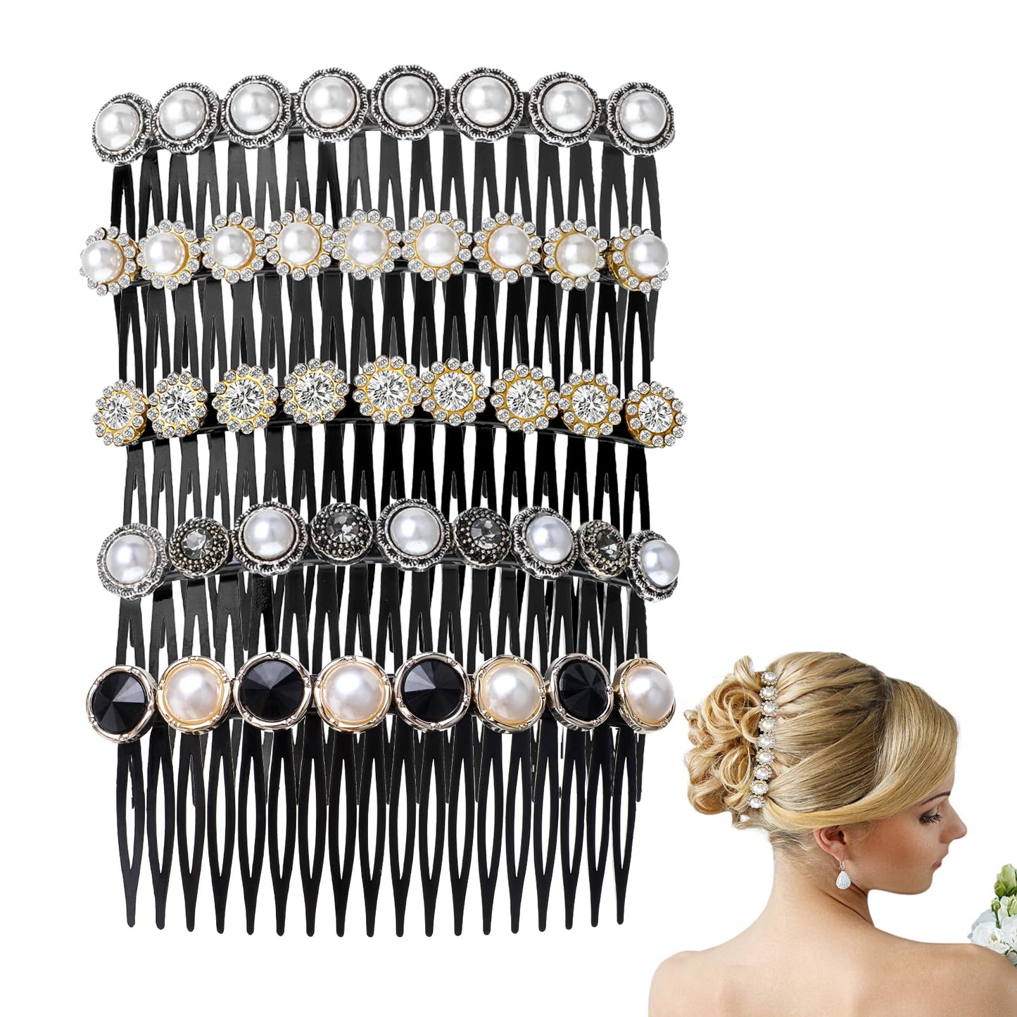 GEEHUA Rhinestone Hair Comb Clips with 18 Teeth Combs French Twist Flower Hair Combs Bride Wedding Hair Comb for Women, Girls, Bride, Bridesmaid(5PCS)