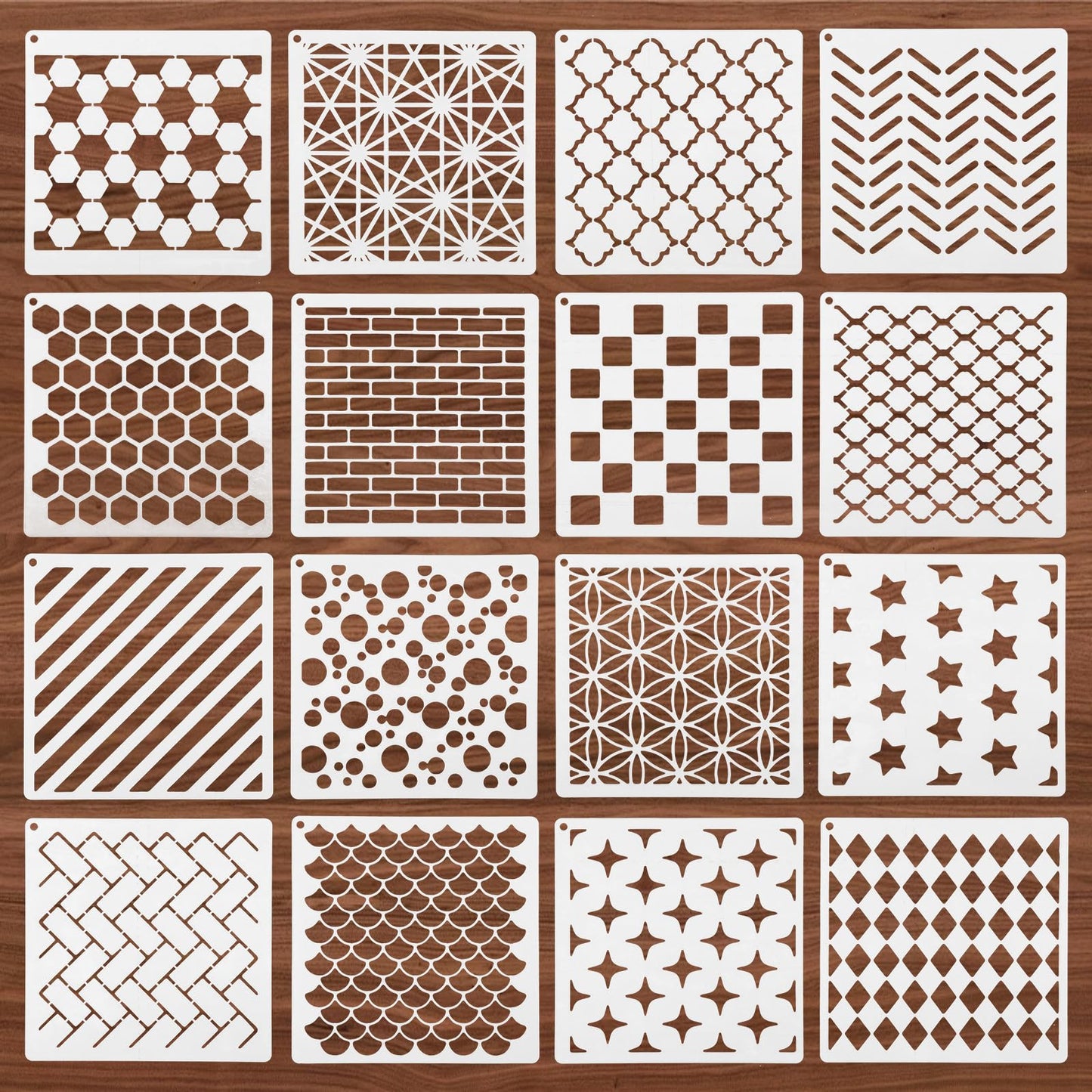 Molain 16Pcs Geometric Stencils for Crafts Reusable, Face Painting Stencils Texture Stencils for Painting DIY Art Painting Stencils for Painting on Wall Scrapbook Furniture Floor Crafts Decor(Style A)