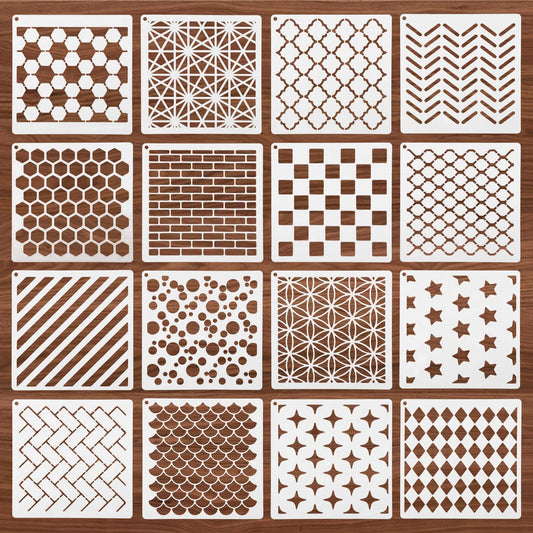 Molain 16Pcs Geometric Stencils for Crafts Reusable, Face Painting Stencils Texture Stencils for Painting DIY Art Painting Stencils for Painting on Wall Scrapbook Furniture Floor Crafts Decor(Style A)