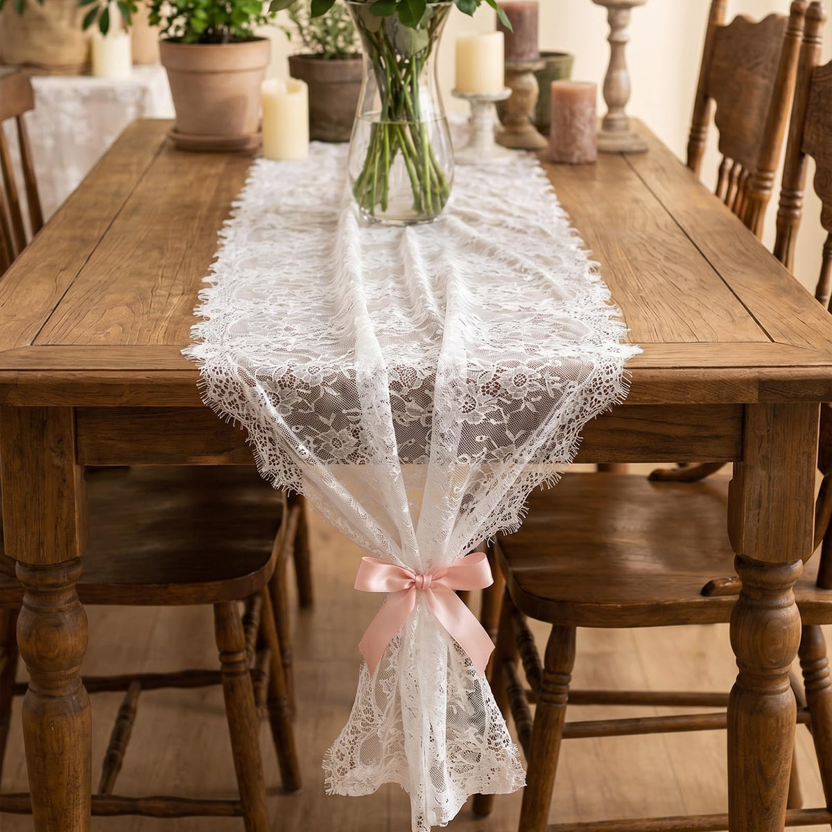 HJZHII White Lace Ribbon, Boho Embroidered Tablecloth Lace