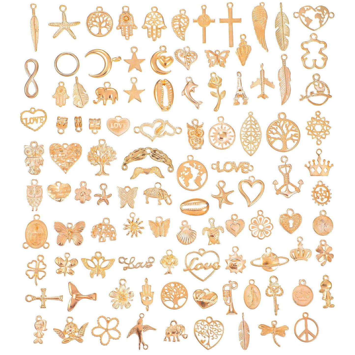 JIEYAO Gold Charms for Jewelry Making, Mixed Tibetan Antique Golden Pendants Bulk Lots Jewelry Making Charms Mini Metal Charms Pendant Aesthetic Earring Charms for DIY Necklace Bracelet Crafting