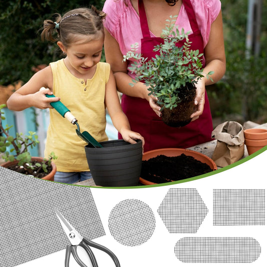 Andibro 15Pcs Flower Pot Hole Mesh Pad, 11.8x7.8Inch Grey Bonsai Mesh Square Flower Pot Bottom Mesh Grid Plant Screen Mesh Mat for Garden Outdoor Potted Plants Minimize Soil Leakage