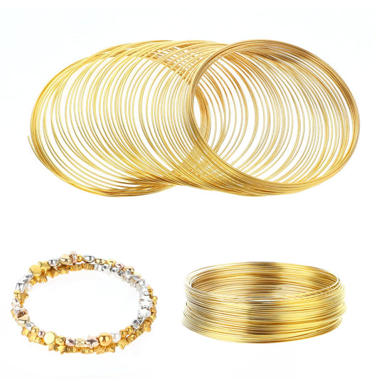 Jeffdad 100 Loop Memory Steel Wire Beading Wire Bracelet Wire for Jewelry Making Wrapping Stones Necklaces and Cable Wire Bracelet (Gold)