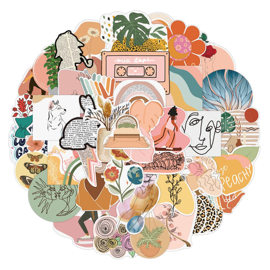 Cobee Boho Stickers, 50 Pcs Boho Aesthetic Decals Vinyl Waterproof Stickers Vintage Aesthetic Art Decor Stickers for Water Bottles, Laptops, Scooters, for Adults Teens