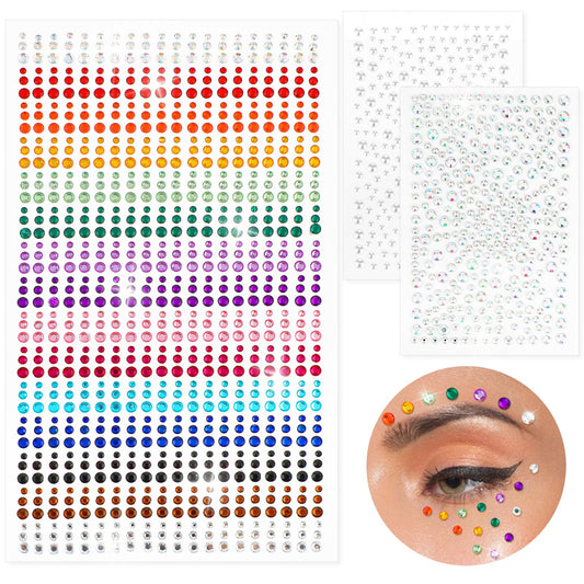 TIESOME 1546 PCS Self-Adhesive Rhinestone Stickers Gem Stickers On Face, Jewels Crystal Stickers Diamond Stickers for DIY Crafts Face Nail Body Makeup Wedding Decor 15 Colors 5/4/3mm