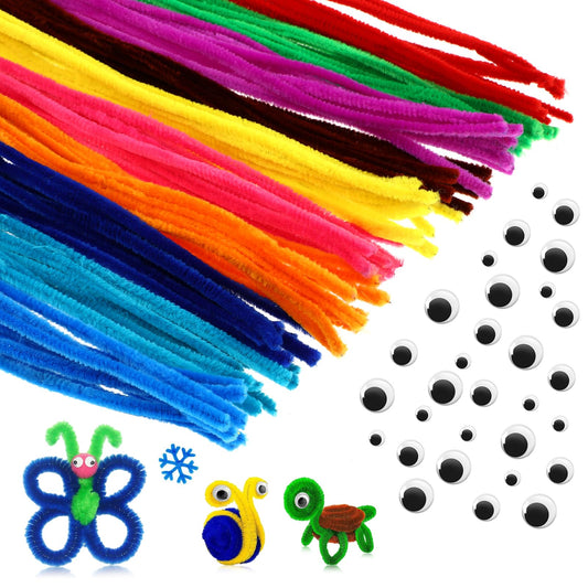 Jeffdad 130Pcs Pipe Cleaners Craft, Includes 100 Multicolor Pipe Cleaners & 30 Wiggle Eyes, Bundle Pipe Cleaners Craft for Arts & Crafts Supply(Style A)
