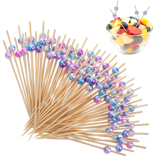 Molain 100 Pcs Cocktail Skewers, Bamboo Food Toothpicks, 4.7 Inch Wooden Fancy Toothpicks for Appetizers Cocktail Sticks Skewers for Drinks Assorted Colored Pearl Toothpicks(Gradient)