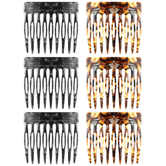 AOZUO 6 Pieces French Hair Combs for Women, Side Hair Combs Small Hair Combs Strong Hold Hair Clips Curved Hair Combs in Tortoiseshell Look for Bun Twist Hair Styling Accessories Decorative (Black