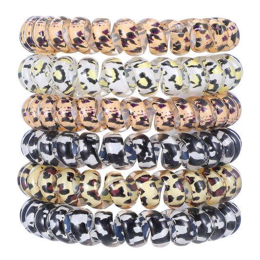 HJZHII 6 Pcs Spiral Hair Scrunchies Leopard Cheetah Telephone Cable Elastic No Trace Spiral Hair Accessories for Women and Girls