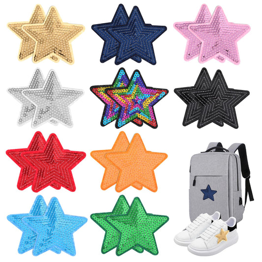 AOZUO 20Pcs Star Iron on Patch, Sequin Colorful Star Patches Glitter Iron On Star Embroidered Patch Adhesive Applique Hot Glue Stars Patches Repair Patch for Hats Clothing Jackets Backpacks (Small)