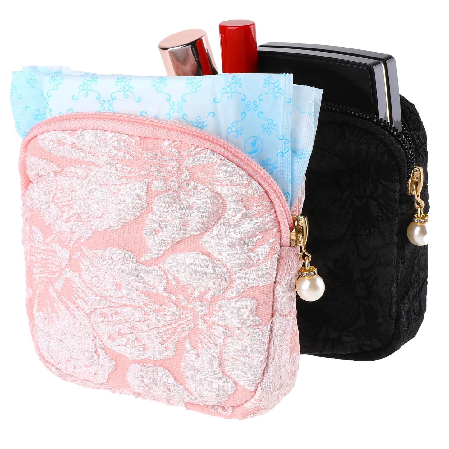 TIESOME 2 Pack Sanitary Napkin Storage Bag, Portable Sanitary Pad Storage Bag Reusable Pads Menstrual Bag Feminine Menstrual Pad Tampon Organizer with Zipper for Teen Girls Women Office School Travel