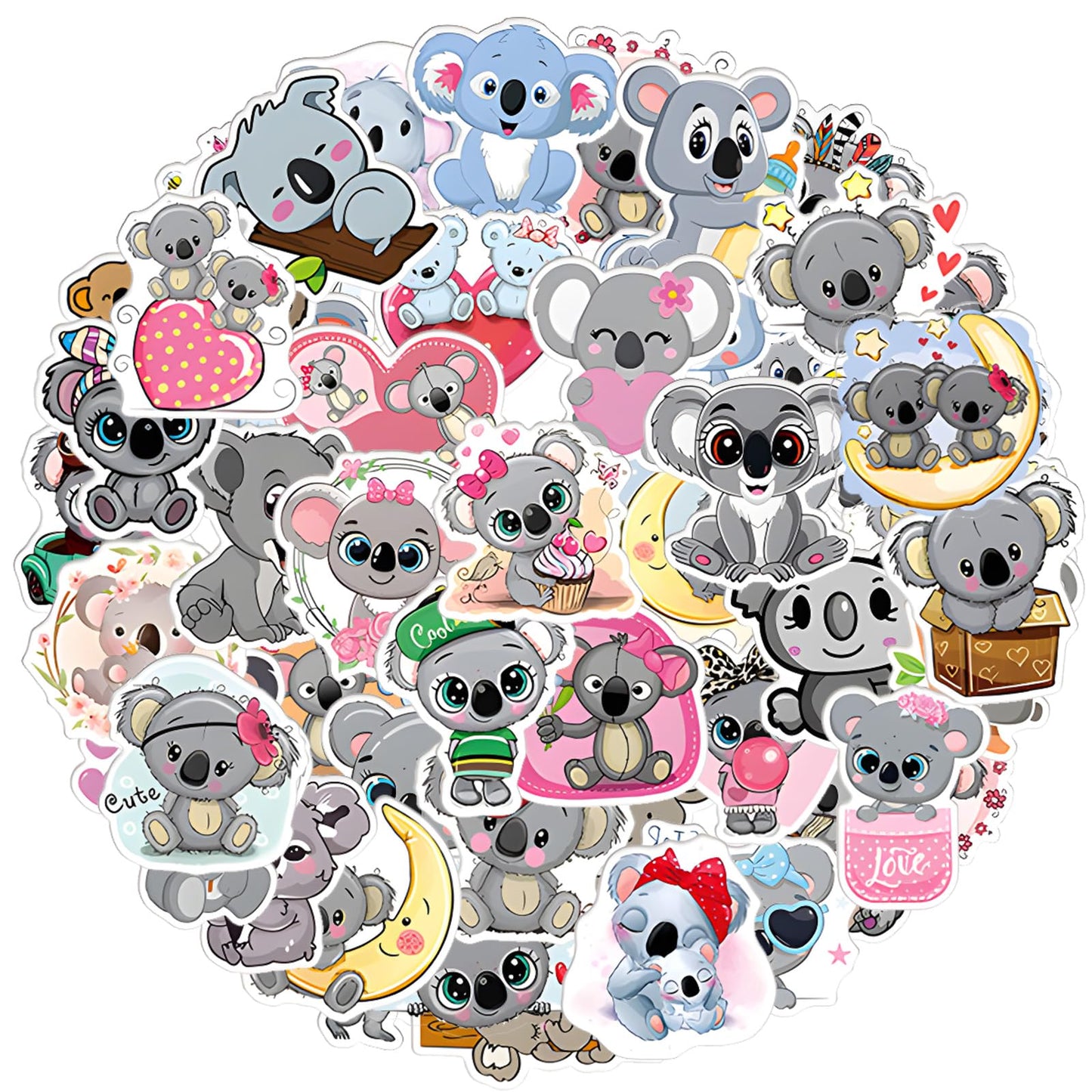 Amabro 50Pcs Cute Koala Stickers, Waterproof Vinyl Stickers Cartoon Animal Decal Sticker for Hydroflask Laptop Skateboard Luggage Bicycle Kids Teens