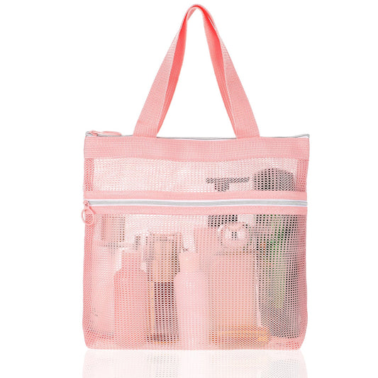 Giantree Mesh Shower Caddy Bag, Portable Small Hanging Toiletry Tote Bag with Zipper, Shower Caddy Quick Dry Mesh Tote Bag for Gym, Travel, Camp, Beach, for Sunscreen, Dorm & College Essentials(Pink)