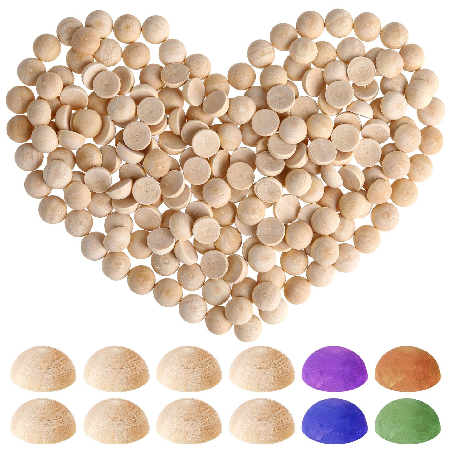 Giantree 200 Pcs Half Wood Balls, 12mm / 10/12/15mm Unfinished Round Split Natural Wood Balls for Paint DIY Craft Kids Arts Toy Home Party Decoration(12mm)