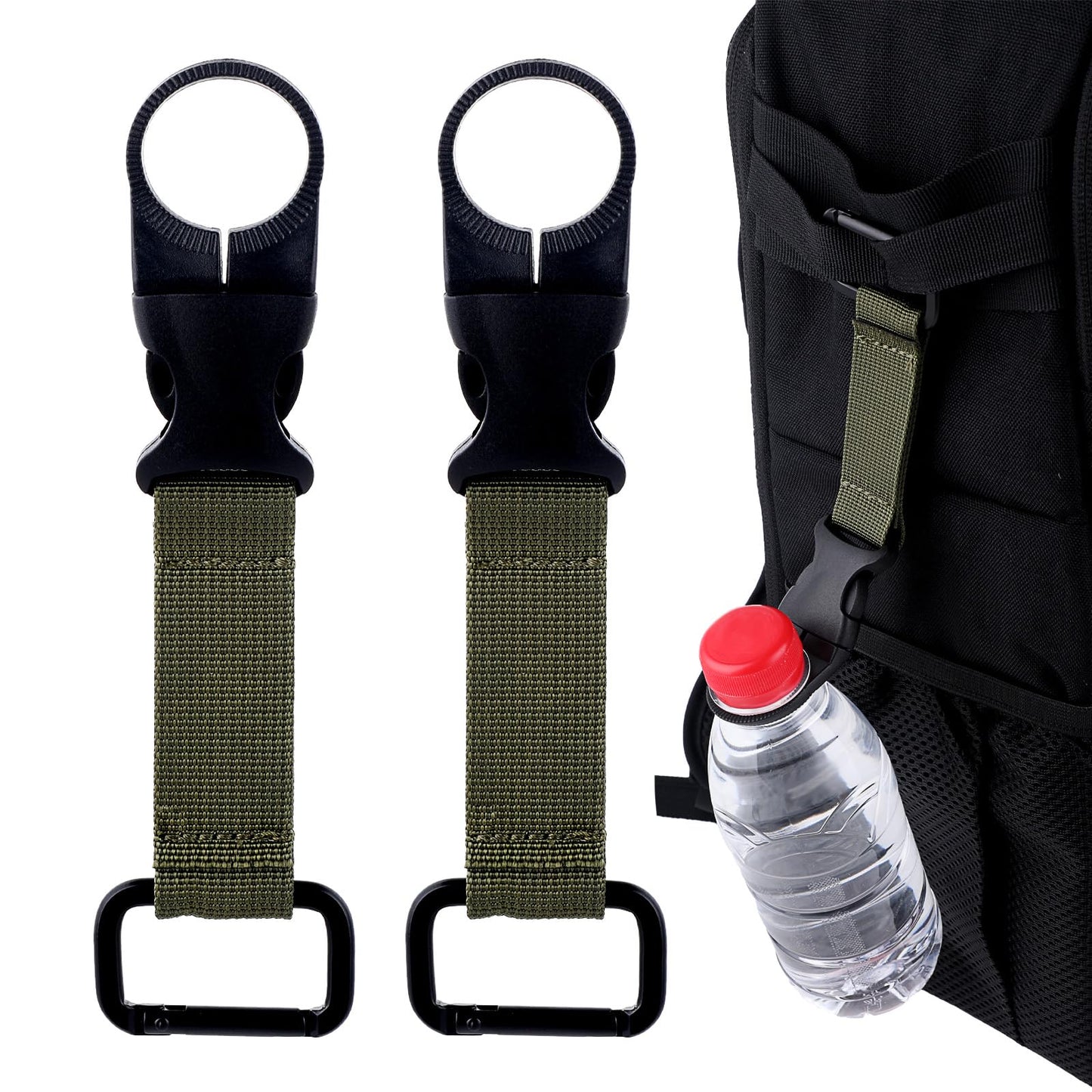 cobee 2 Pcs Water Bottle Clips, Mountaineering Water Bottle Belt Buckle, Portable Water Bottle Ring Buckle, Outdoor Walking Hanging Buckle for Backpack Belt, Tactical Camping Hiking(green)