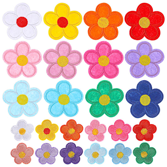 TIESOME 24PCS Daisy Iron On Patches Two Sizes, Cute Sunflower Embroidery Patches Floral Embroidery Applique Colorful DIY Repair Patch Decorative for Jeans