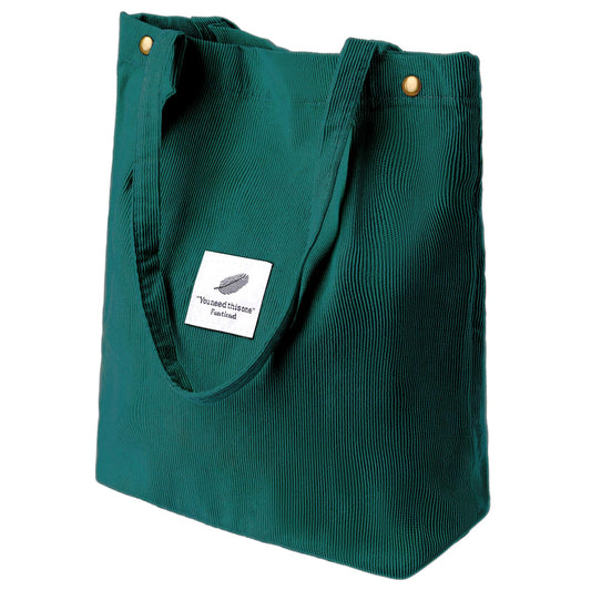 Jeffdad Corduroy Tote Bag for Women, Canvas Tote Bag Shoulder Cord Purse for Women Girl, Crossbody Shopping Work Bag(Green)