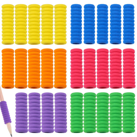 cobee 30 Pcs Pencil Pad Pencil Gripper, 6 Colors Children Writing Pencil Gripper, Colored Sponge Line Pencil Gripper Pads for Handwriting Tools, Writing Aids, Correct Pencil Gripper for Most People