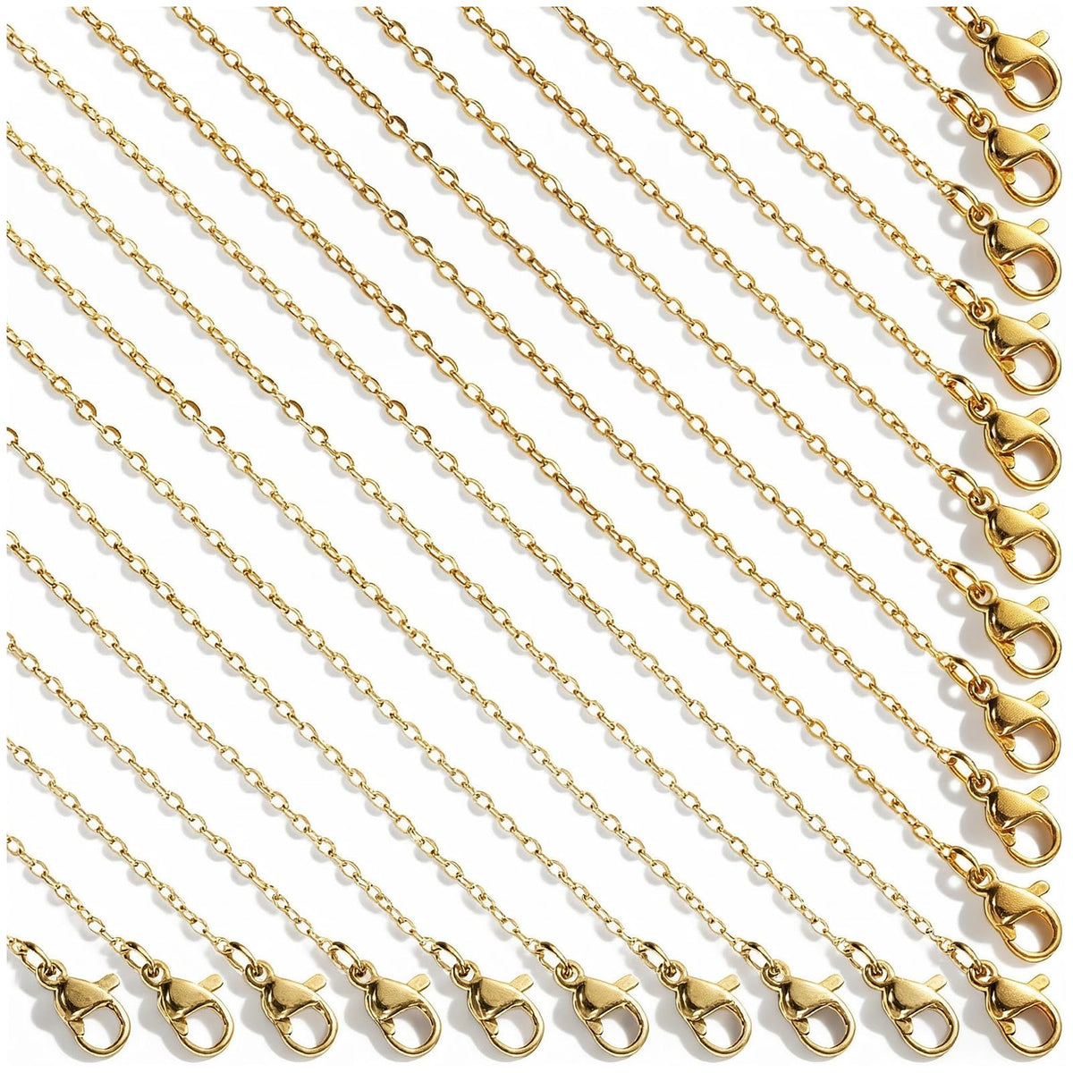 DOPENSPI Pack of 20 Stainless Steel Necklaces, 45 cm Gold Jewellery Chain Women's Link Chain Necklaces with Lobster Clasp Bracelet Craft Pendant for DIY Jewellery Making