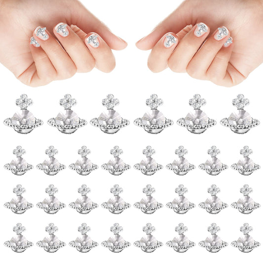 TIESOME 20Pcs Planet Nail Charms, 3D Nail Rhinestones Nail Art Zircon Alloy Manicure Jewelry Cute Glitter Nail Accessories for Women Girls Nail Decorations (White)