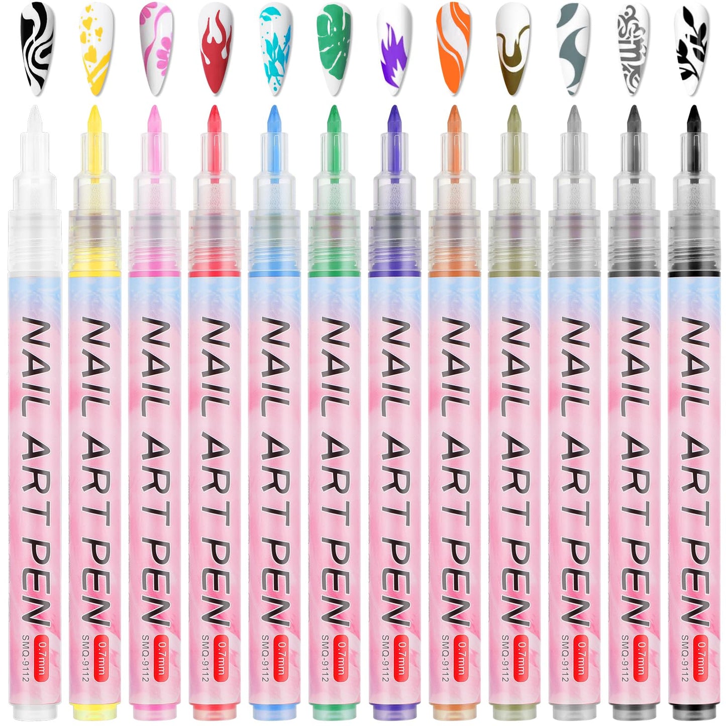 Amaxiu Nail Art Drawing Pen, 12 Colors Nail Art Pens Set Waterproof Nail Polish Pen Quick Dry Nail Art Graffiti Painting Pen DIY Abstract Lines Detail Pen Manicure Polish Tools(0.7mm, Plastic Pen Nib)