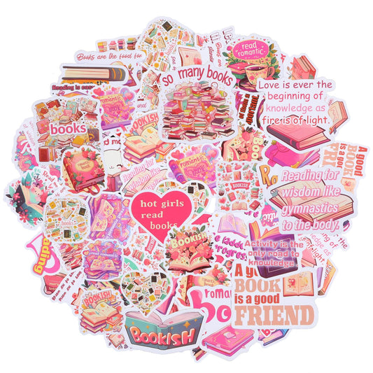 AOZUO Pack of 50 Pink Kindle Stickers, Bookish Sticker Stuff, Sticker Kindle Case Book Merch Reading Book Sticker Book Sticker Gift Decorations Accessories for Water Bottles Students Children