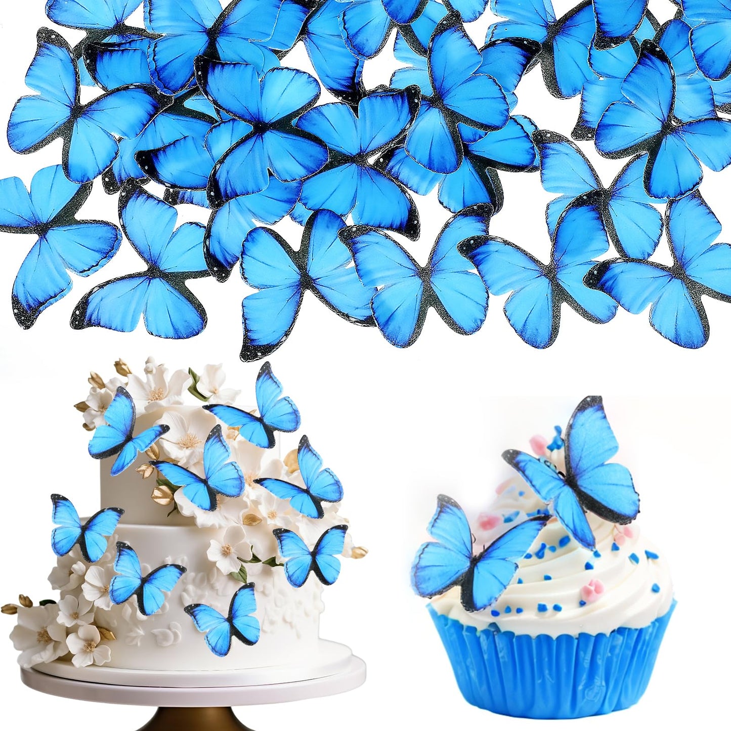 Giantree 60 Pcs Edible Butterflies for Cake Decorating, Wafer Paper Butterfly Cake Topper Butterfly Cupcake Decorating for Wedding Birthday Anniversary Flower Themed Party Decorating Princess Games