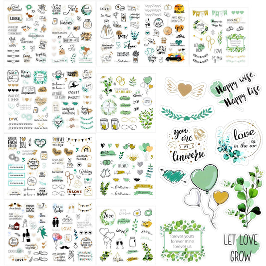 AOZUO 9 Sheets Stickers Wedding Guest Book Vintage Waterproof Stickers Wedding Decoration for Guest Book or Photo Album Scrapbook, Wedding Gifts Wedding Stickers Guest Gifts Decoration