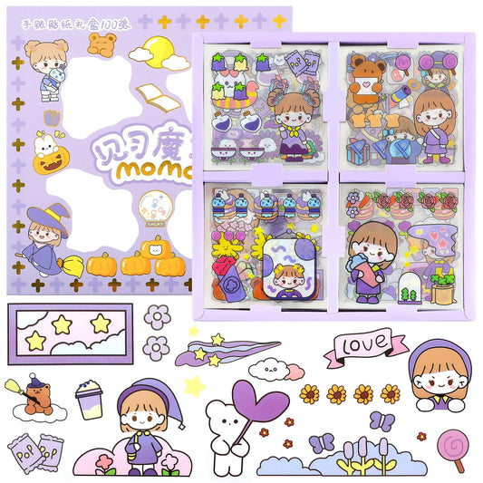 Jeffdad 100 Sheets Kawaii Sticker Set, Cute Waterproof Sticker Set for Water Bottle Laptop Scrapbook Vinyl, Aesthetic Stickers for Journaling Gifts Kids Girls Boys(Magical Girl)
