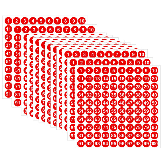 Cobee 1 to 100 Number Stickers, 2500Pcs 25 Sheets Vinyl Number Stickers Waterproof Self-Adhesive Labels Number Inventory Sticker for Inventory Sorting Organizing Storage Box(Red, 0.4 Inch)