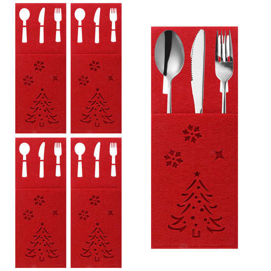 Amaxiu 4pcs Christmas Cutlery Holder Set, Christmas Burlap Silverware Holder Pouch Bags Xmas Tree Snowflake Pocket Tableware Cutlery Organizers Knifes Forks Spoon Table Dinnerware Decorations Supplies