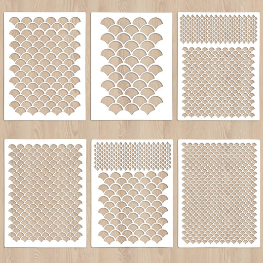 Giantree 6 Pcs Fish Scale Stencils, Mermaid Scale Stencils Reusable Face Painting Stencils DIY Art Painting Templates for Painting on Walls, Bodies, Fabrics, Furniture