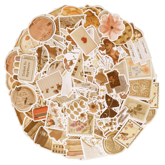 AOZUO Pack of 180 Scrapbook Stickers, Journal Stickers, Aesthetic Scrapbook Sticker Set, Vintage Accessories, Waterproof Paper Stickers, Aesthetic Scrapbooking Daily Decorative Water Bottles Manual