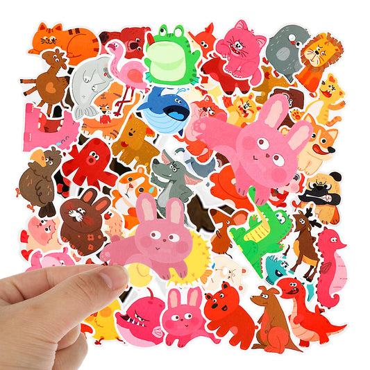 Amabro 50PCS Cute Cartoon Animal Stickers, Kawaii Water Bottle Stickers Waterproof Self-Adhesive Stickers Bulk Aesthetic Sticker Decals Animals for Laptop Skateboard Computer Boys Girls Teens