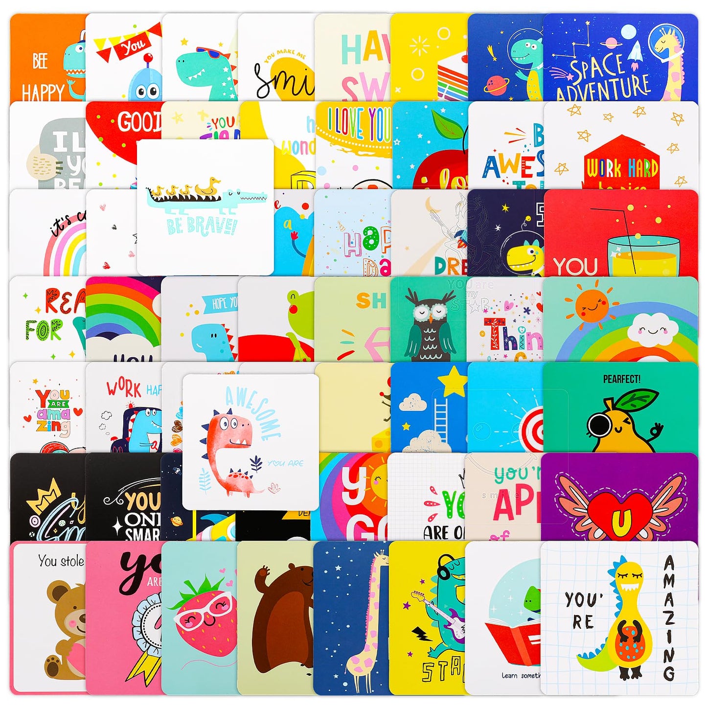 TIESOME 60 Pcs Cards for Lunchbox, Cute Positive Affirmation Lunch Box Cards for Kindergarten Kids, Inspirational and Motivational Love Lunchbox Notes for Boys Girls (Lunch Card)