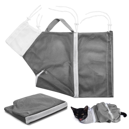 Molain Cat Shower Net Bag Cat Grooming Bathing Bag Adjustable Cat Washing Bag Multifunctional Cat Restraint Bag Prevent Biting Scratching for Bathing Nail Trimming (Grey)