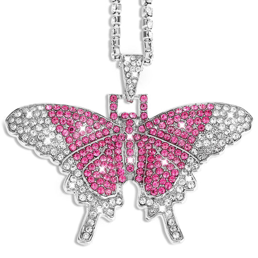 Amabro Butterfly Diamond Pink Car Accessories, Crystal Car Rear View Mirror Charms Car Cute Decoration for Women Lucky Hanging Ornament Pendant Decor for All Cars