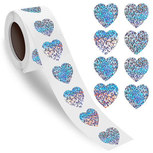 Bewudy 500 Pcs Heart Stickers for Kids Reward, 1 Inch Holographic Glitter Heart Stickers, Sparkly Foil Heart Stickers for Kids Reward Student Planner Classroom Teacher Supplies (Heart)