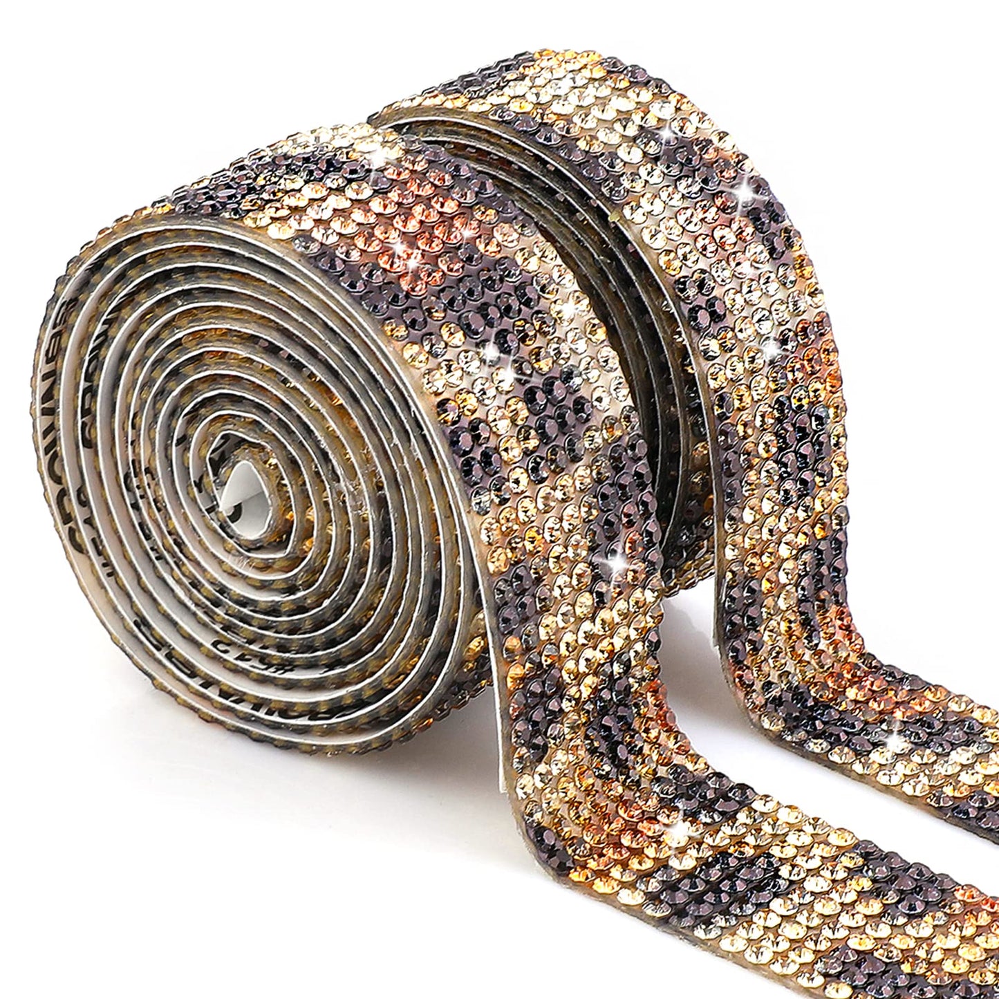 cobee Crystal Rhinestone Ribbon Roll, 2 Roll Self Adhesive Diamond Ribbons 2 Yards Bling DIY Rhinestone Tapes Diamond Sticker Banding Belt Wrap for Wedding Birthday Crafts Decoration (Leopard Print)