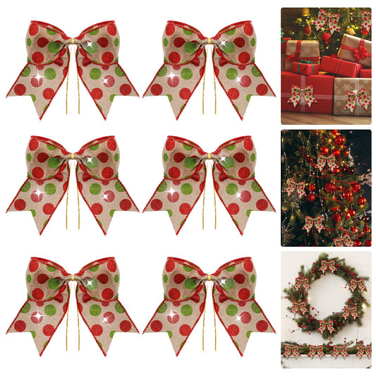 Amaxiu 6 PCS Large Christmas Bows, 5.9in Christmas Tree Bows Christmas Ribbon Bows Bowknot Ornament Christmas Wreaths Bows Christmas Tree Hanging Ornament for Christmas Decoration Presents(Grey White)