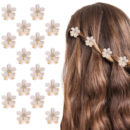 cobee 16PCS Flower Hair Clips, Crystal Rhinestone Petal Hair Clip Small Hair Clips Mini Hair Claw Clips Fashion Hair Accessories for Women Girl Birthday Wedding Party Daily (Beige)