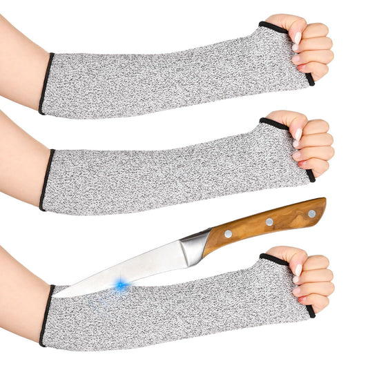 Giantree Cut Resistant Gloves With Thumb Hole, 1/2 Pairs Slash Resistant Safety Protective Arm Sleeves Level 5 Protection Unisex Glove Sleeves for Garden, Kitchen, Welding, Farm Work (Grey)