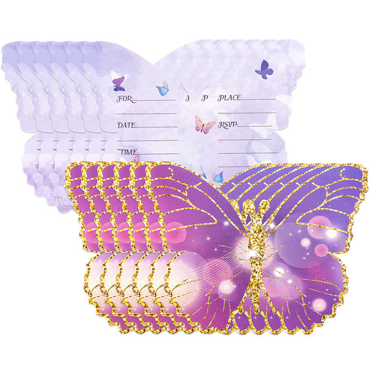 Amabro 12PCS Butterfly Invitation Cards, Birthday Party Invitations Bronzing Butterfly Painted Pattern Invitation Cards for Women Girls Boys Kids Birthday Wedding Dinner Party