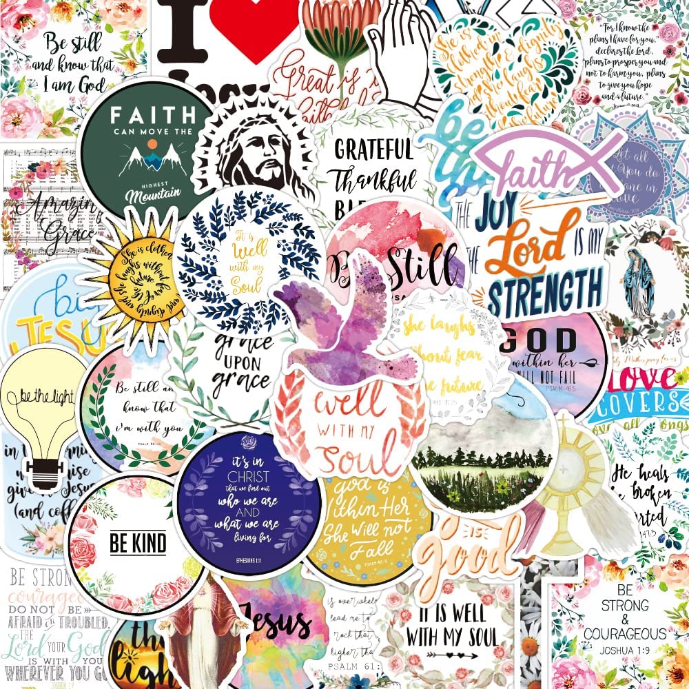 Cobee Inspirational Jesus Stickers, 50 PCS Wisdom Words Decals Cross Jesus Faith Stickers Waterproof Vinyl Stickers Motivational Stickers for Water Bottles Laptop Christian Gifts