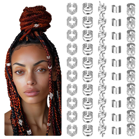 Molain 50 PCS Gold Dreadlock Beads Locs Accessories, Jewelry for Braids, Hair Dreadlock Accessory Braid, Adjustable Cuffs Braiding Hair Rings for Dreadlock Accessory Jewelry Decorations(Silver)